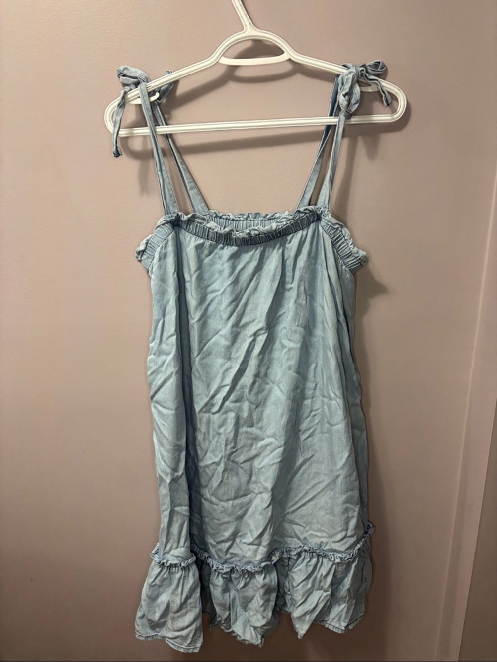 Cleo Faux Denim Tie Shoulder Mini Dress Medium